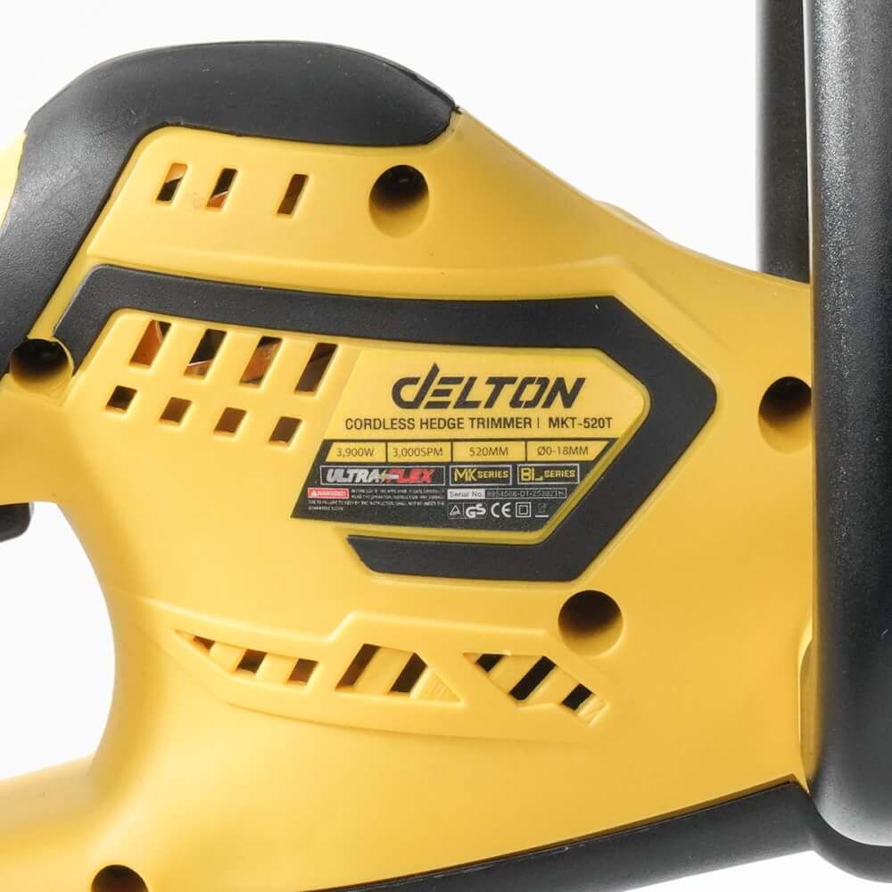 เครื่องตัดแต่งพุ่มไม้ไร้สาย (พร้อมแบตเตอรี่) DELTON รุ่น MKT-520T TURBO FORCE 20V 12AH